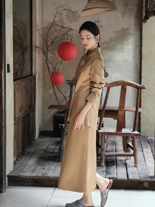 盛唐牡丹| 玉色丝毛直筒半裙 商品图0