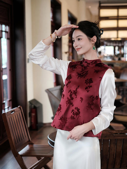 盛唐牡丹| 梅兰竹菊漳缎斜襟马甲 商品图0