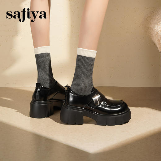 预售|Safiya/索菲娅2025时尚英伦厚底增高不累脚粗跟百搭深口小皮鞋SFD3112033 商品图10