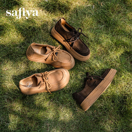 预售|Safiya/索菲娅2025学院风复古休闲系带百搭英伦厚底增高袋鼠鞋SFD3112441 商品图5
