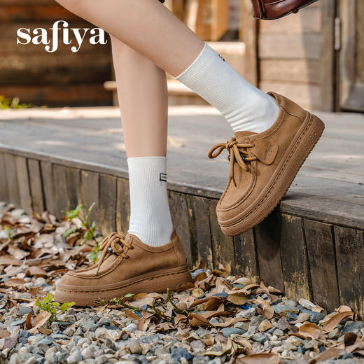 预售|Safiya/索菲娅2025学院风复古休闲系带百搭英伦厚底增高袋鼠鞋SFD3112441 商品图8