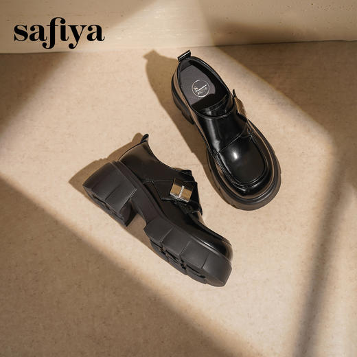 预售|Safiya/索菲娅2025时尚英伦厚底增高不累脚粗跟百搭深口小皮鞋SFD3112033 商品图6