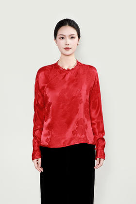 盛唐牡丹 | 石榴花纹真丝斜襟上衣