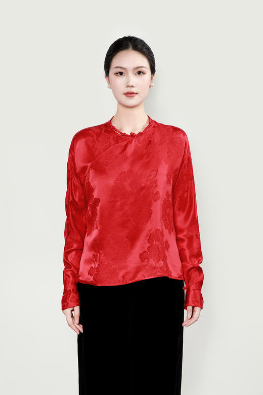 盛唐牡丹 | 石榴花纹真丝斜襟上衣 商品图0