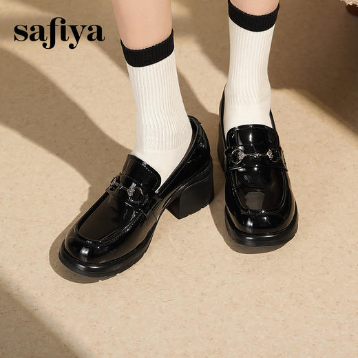 预售|Safiya/索菲娅2025一脚蹬时尚漆皮高跟厚底百搭深口英伦乐福鞋SFD3112110 商品图9