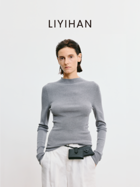 LIYIHAN 2025秋季新款醋酸羊绒圆领灰色打底衫女毛衣高级感针织衫