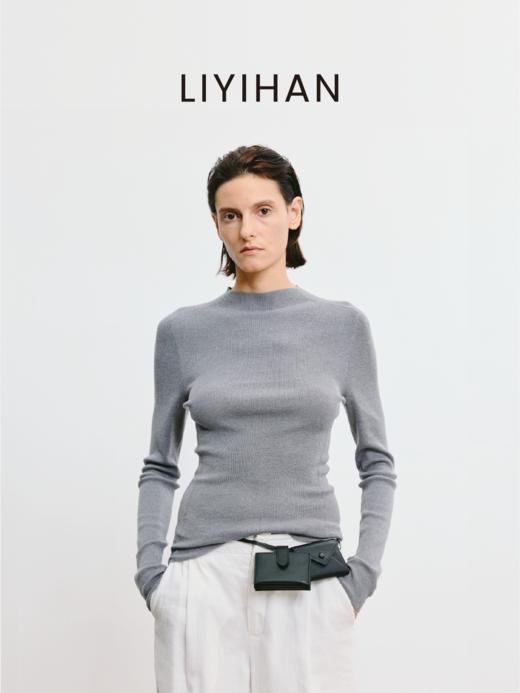 LIYIHAN 2025秋季新款醋酸羊绒圆领灰色打底衫女毛衣高级感针织衫 商品图0