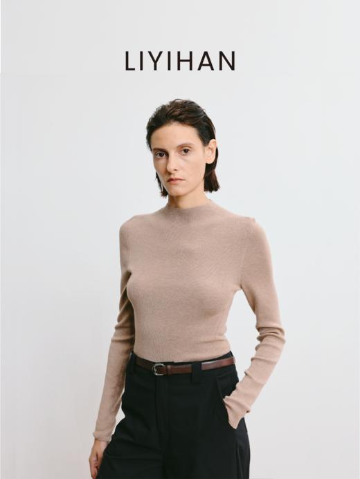 LIYIHAN 2025秋季新款醋酸羊绒圆领灰色打底衫女毛衣高级感针织衫 商品图4
