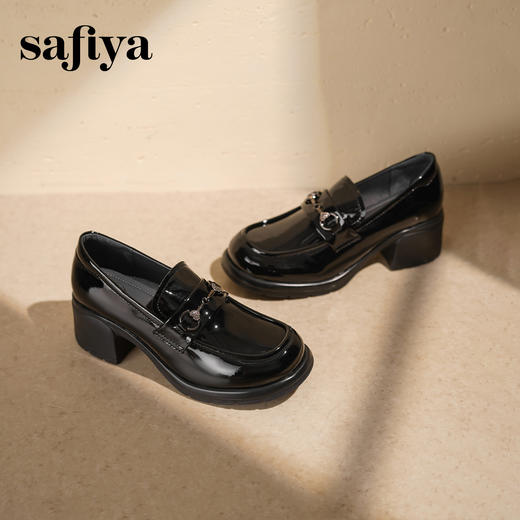 预售|Safiya/索菲娅2025一脚蹬时尚漆皮高跟厚底百搭深口英伦乐福鞋SFD3112110 商品图5