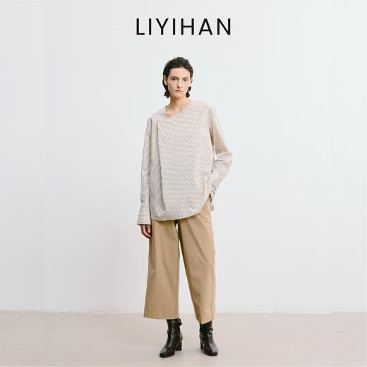 LIYIHAN 2025秋新款通勤棉质条纹衬衫米黄色宽松衬衣女小众设计感 商品图2