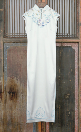 盛唐牡丹大师系列-卢梅红 | 云罗真丝如意纹手绣旗袍裙