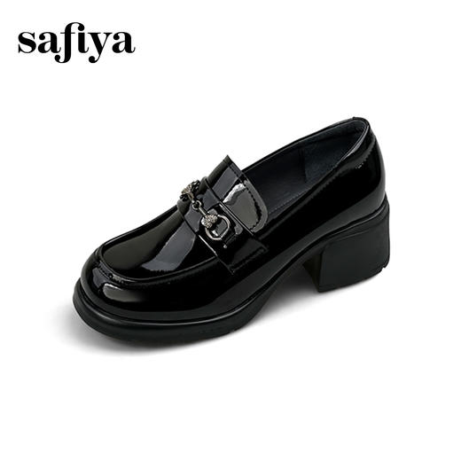 预售|Safiya/索菲娅2025一脚蹬时尚漆皮高跟厚底百搭深口英伦乐福鞋SFD3112110 商品图10