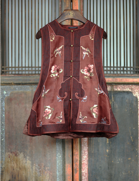 盛唐牡丹盛奢系列 | 真丝香云纱手绣马甲-红色