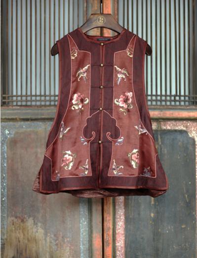 盛唐牡丹盛奢系列 | 真丝香云纱手绣马甲-红色 商品图0