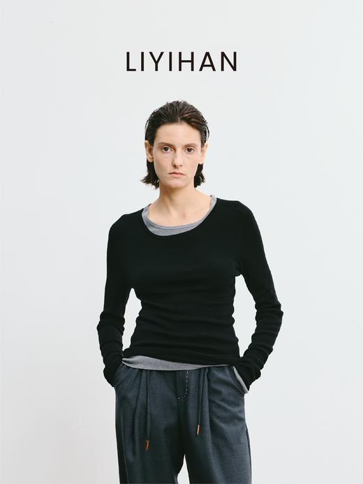LIYIHAN 2025秋季新款醋酸羊绒圆领打底衫女毛衣高级感针织衫 商品图3