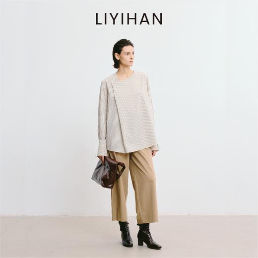 LIYIHAN 2025秋新款通勤棉质条纹衬衫米黄色宽松衬衣女小众设计感 商品图3