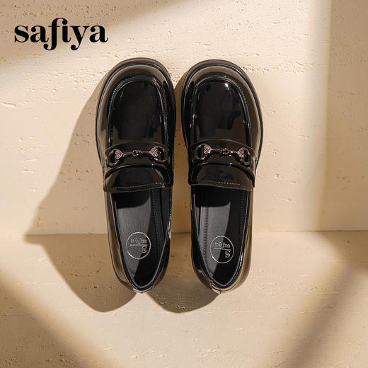 预售|Safiya/索菲娅2025一脚蹬时尚漆皮高跟厚底百搭深口英伦乐福鞋SFD3112110 商品图4