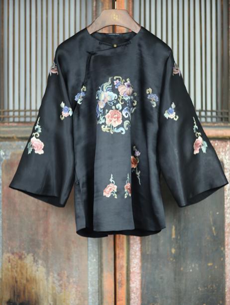 盛唐牡丹盛奢系列 | 真丝香云纱手绣斜襟上衣 商品图0