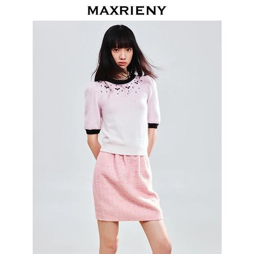 玛克门店发货：MAXRIENY撞边甜美精致钉珠修身套头毛衫女(货号:MC85SW774) 商品图0