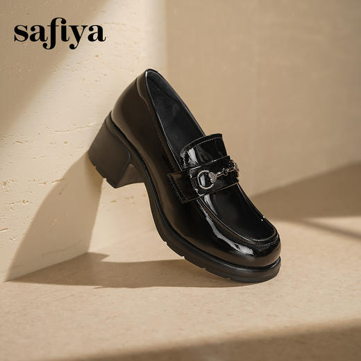 预售|Safiya/索菲娅2025一脚蹬时尚漆皮高跟厚底百搭深口英伦乐福鞋SFD3112110 商品图0
