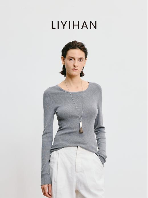 LIYIHAN 2025秋季新款醋酸羊绒圆领打底衫女毛衣高级感针织衫 商品图1