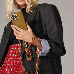 订购6周到｜La Coque Française-Cassy-棕咖 番茄红 树脂花朵 串珠绳 长款 手机链［法国设计师］