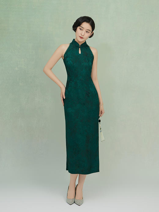 荷言GL 明烛 兰泽芳草暗纹提花挂脖旗袍香云纱质感 商品图1