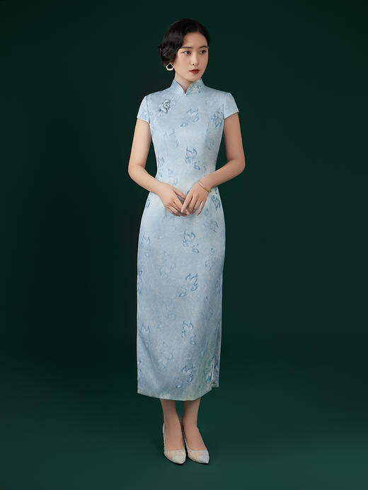 荷言HEYEN 问泉 桑蚕丝国风锦鲤印花旗袍手工金鱼盘扣高级定制 商品图2