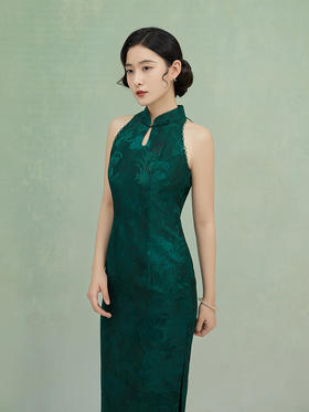 荷言GL 明烛 兰泽芳草暗纹提花挂脖旗袍香云纱质感