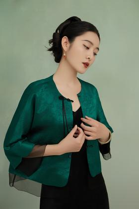 荷言GL 明远 双层拼接欧根纱新中式外套八瓣曼陀罗缠线飘带扣