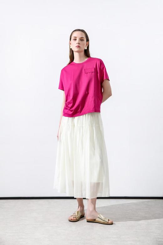 奇威 玫红褶皱短袖棉T恤0EH0037314 商品图3