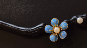 花丝镶嵌银鎏金纯手工  (梅花发簪）珍珠 檀木