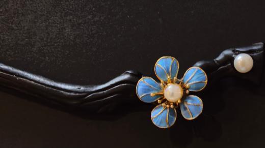 花丝镶嵌银鎏金纯手工  (梅花发簪）珍珠 檀木 商品图0