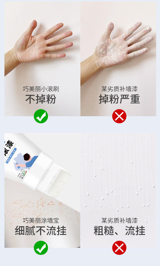 严选【墙面修补小滚刷白色】墙壁修复翻新补墙膏净味去污乳胶漆100g/支 商品图2