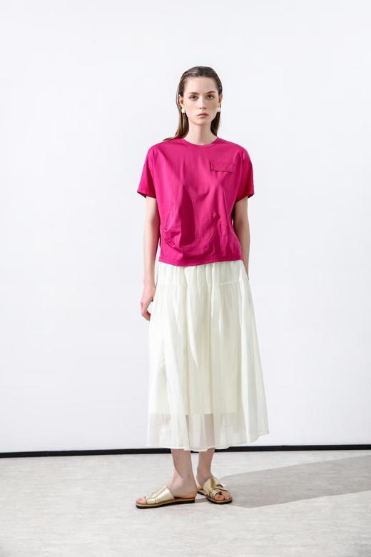 奇威 玫红褶皱短袖棉T恤0EH0037314 商品图4