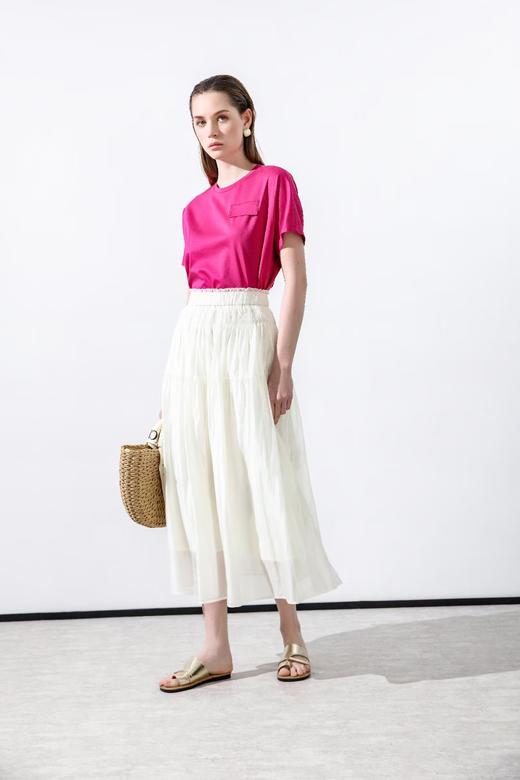 奇威 玫红褶皱短袖棉T恤0EH0037314 商品图5