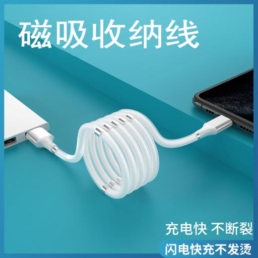 严选磁吸收纳数据线快充线【白色1米10磁】苹果 华为通用TYPE-C接口魔绳硅胶1条 商品图2
