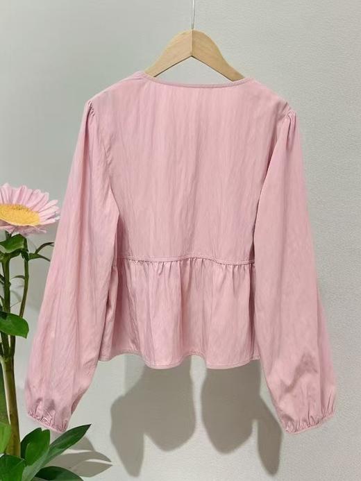 11.11直降到底！！ 7969 圆领压皱系带长袖小衫-喜出 商品图5