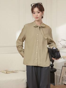 女王节抢购价-不支持退【自营】冰点价！退货勿拍7962灰咖系带设计感长袖衬衫-喜出