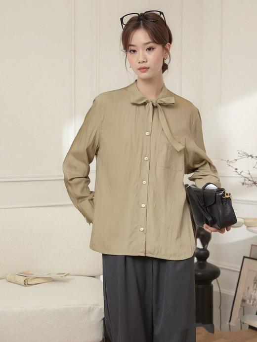 女王节抢购价-不支持退【自营】冰点价！退货勿拍7962灰咖系带设计感长袖衬衫-喜出 商品图0