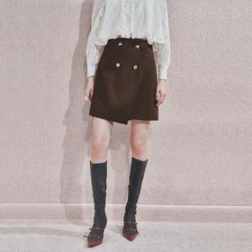 MAXRIENY2025秋冬新款复古气质通勤包臀A字半裙双排扣收腰显瘦