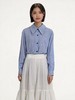 赠送披肩【早秋特卖】6201蓝色100%棉条纹长袖衬衫-喜出 商品缩略图1