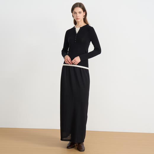 同款下架-EITIE爱特爱莱赛尔柔软舒适高腰极简长款黑色秋季新款半裙C2506814 商品图3