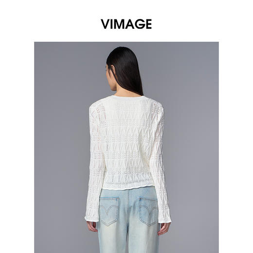VIMAGE纬漫纪喇叭袖薄款气质防晒镂空针织开衫女外套季夏新款V2301950 商品图4