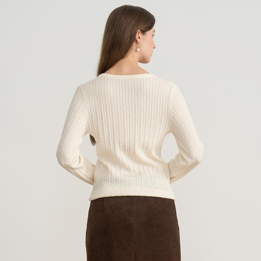 EITIE爱特爱复古绞花内搭打底显瘦简约毛衣V领羊毛衫秋季新款针织衫D2501913 商品图5