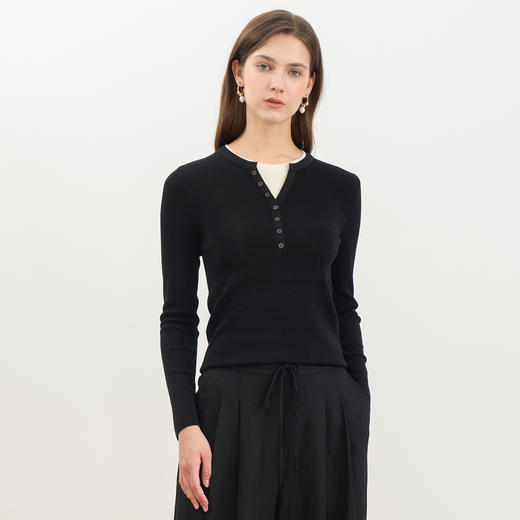 同款下架-【假两件打底针织衫】EITIE爱特爱时尚简约羊毛显瘦秋季新款针织衫D2501909 商品图3