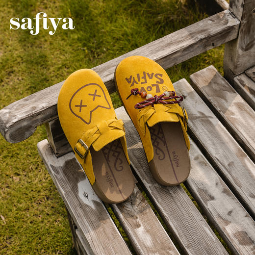 Safiya/索菲娅2025可爱卡通一脚蹬懒人休闲包头百搭软底勃肯拖SFD3110075 商品图4