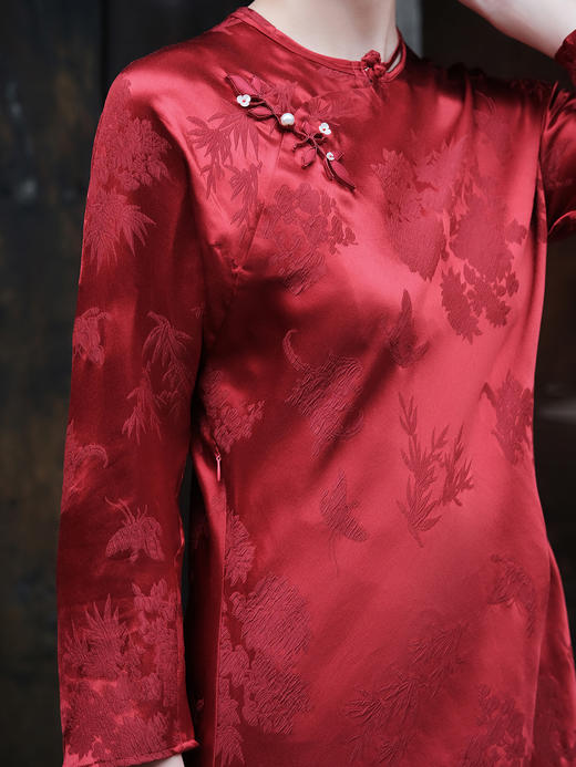 盛唐牡丹 | 梅兰竹菊冠乐绉花扣旗袍裙 商品图1