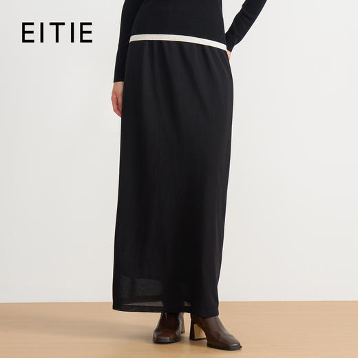 同款下架-EITIE爱特爱莱赛尔柔软舒适高腰极简长款黑色秋季新款半裙C2506814 商品图0