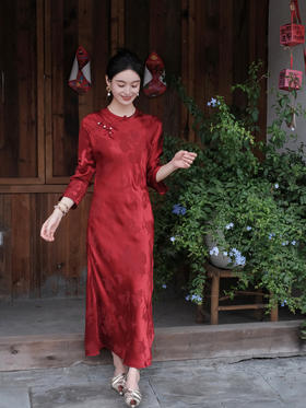 盛唐牡丹 | 梅兰竹菊冠乐绉花扣旗袍裙